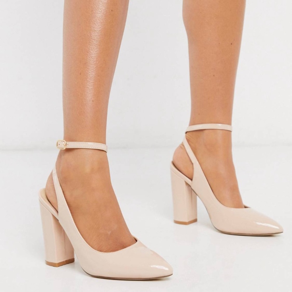 Beige Pointed Block Heels